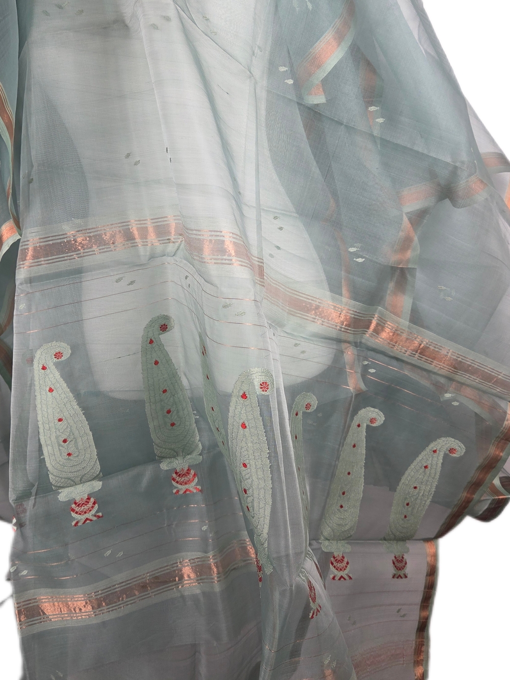 Traditional Blue-Grey Chanderi Chiffon Dupatta – Gota Patti Embroidery.